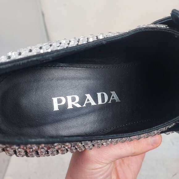 PRADA Rhinestone Embellished Black Loafer - Picture 7 of 12